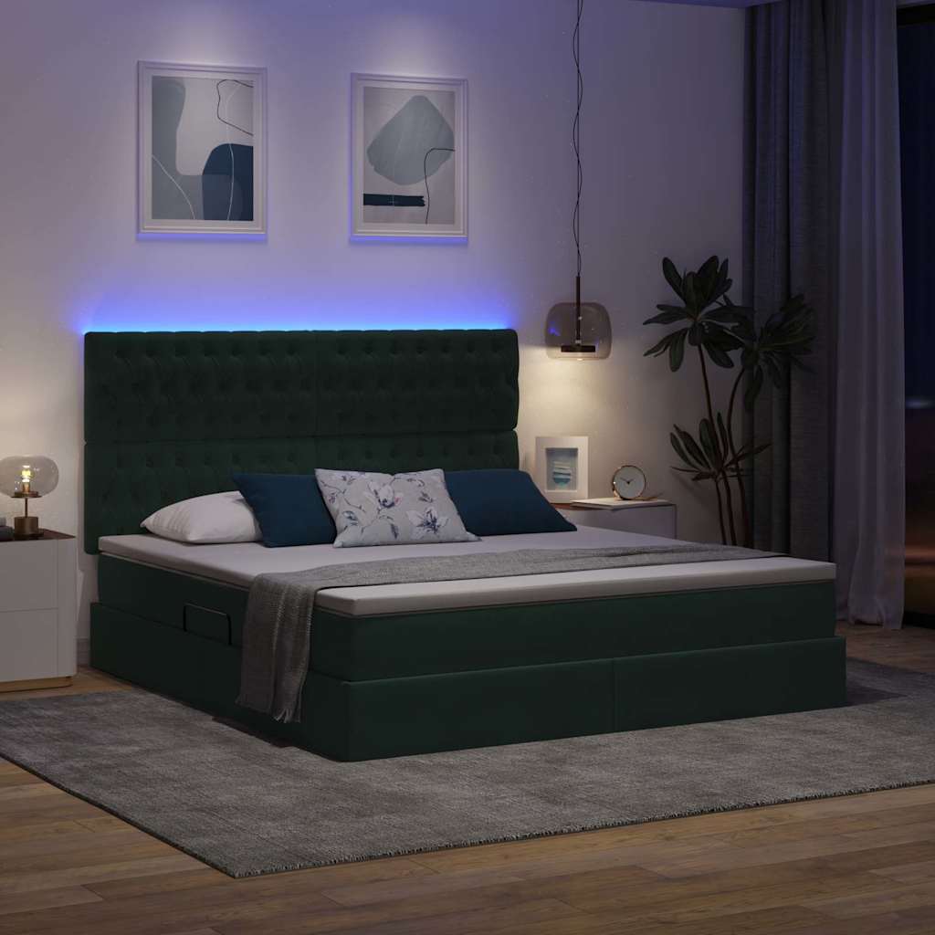 Krevet s prostorom za pohranu s LED-om Tamnozelena 180 x 200 cm