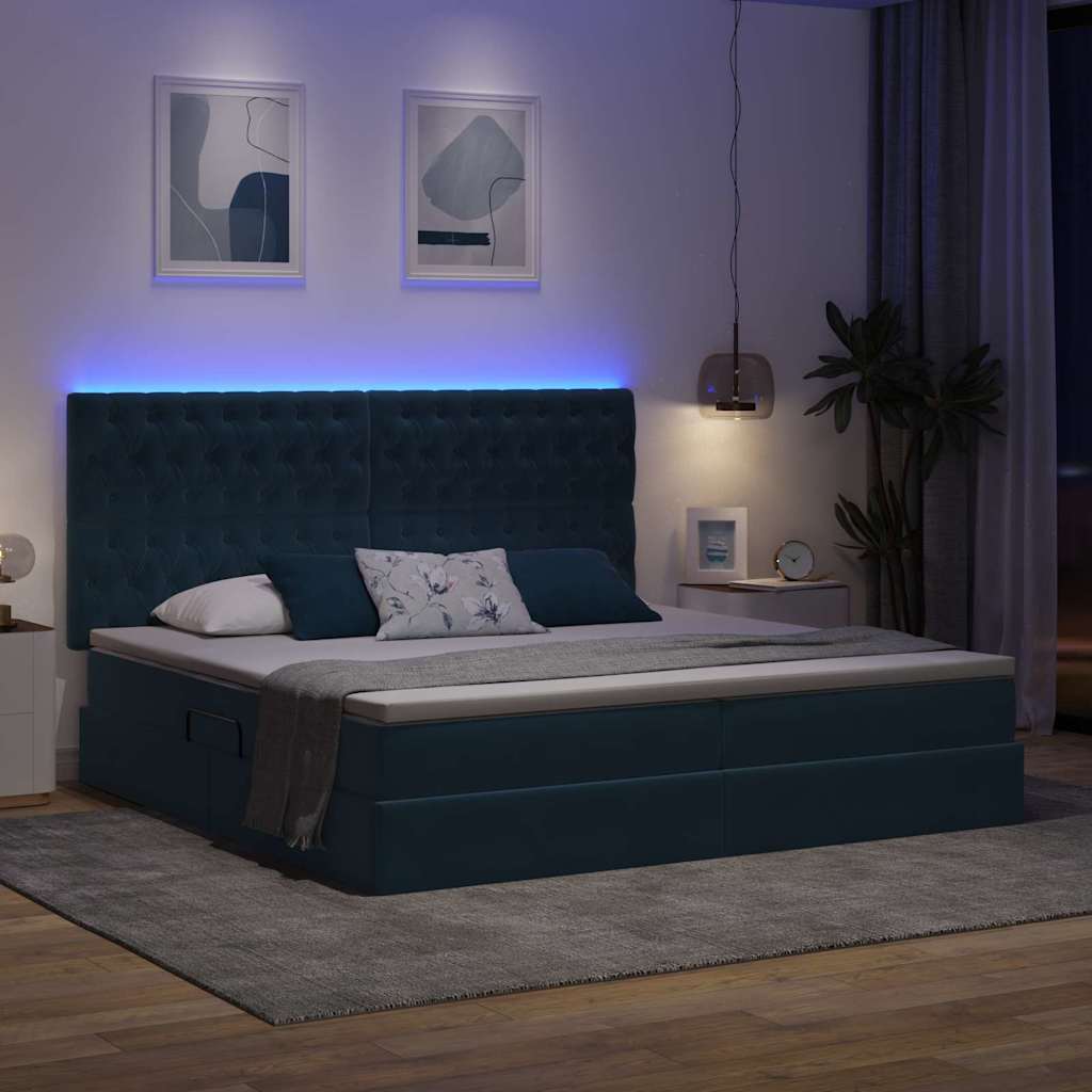 Krevet s prostorom za pohranu s LED-om Tamno plava 200 x 200 cm