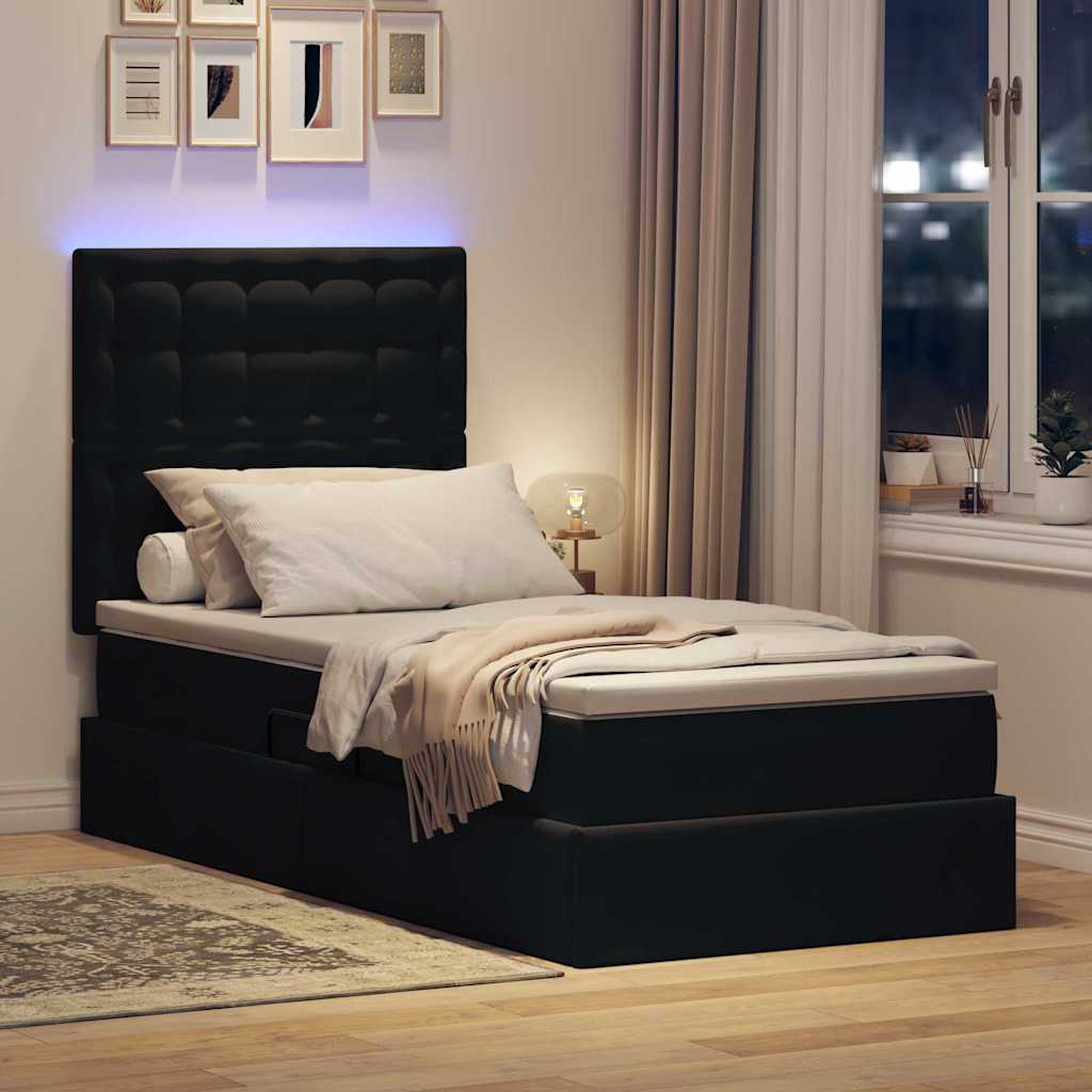 Krevet s prostorom za pohranu s LED-om Crna 90 x 190 cm Baršun