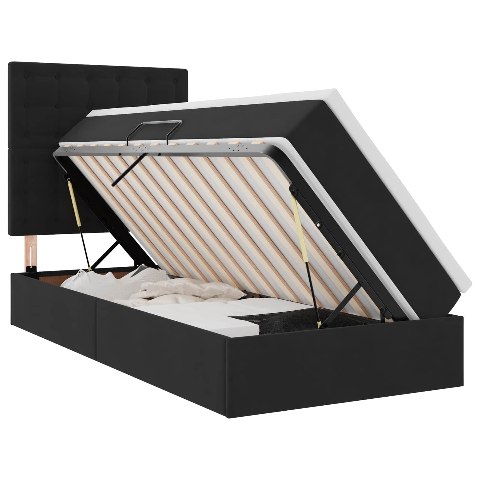 Krevet s prostorom za pohranu s LED-om Crna 90 x 190 cm Baršun