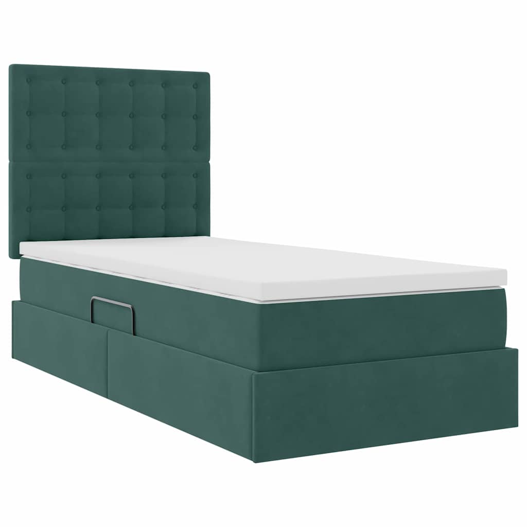 LED krevet za pohranu s madracem Tamnozelena 90 x 190 cm Baršun