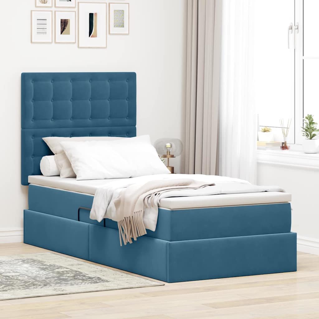Krevet s prostorom za pohranu s LED-om Tamno plava 90 x 190 cm