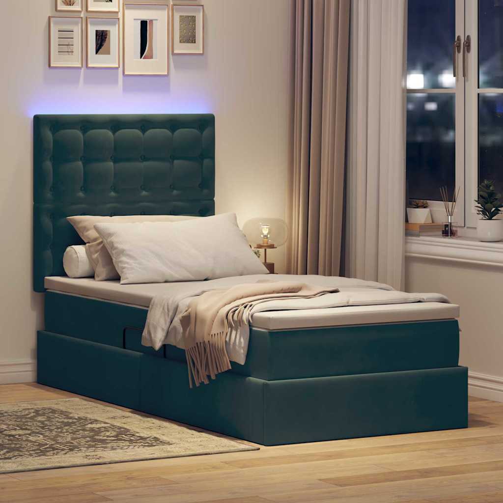 Krevet s prostorom za pohranu s LED-om Tamnozelena 90 x 200 cm