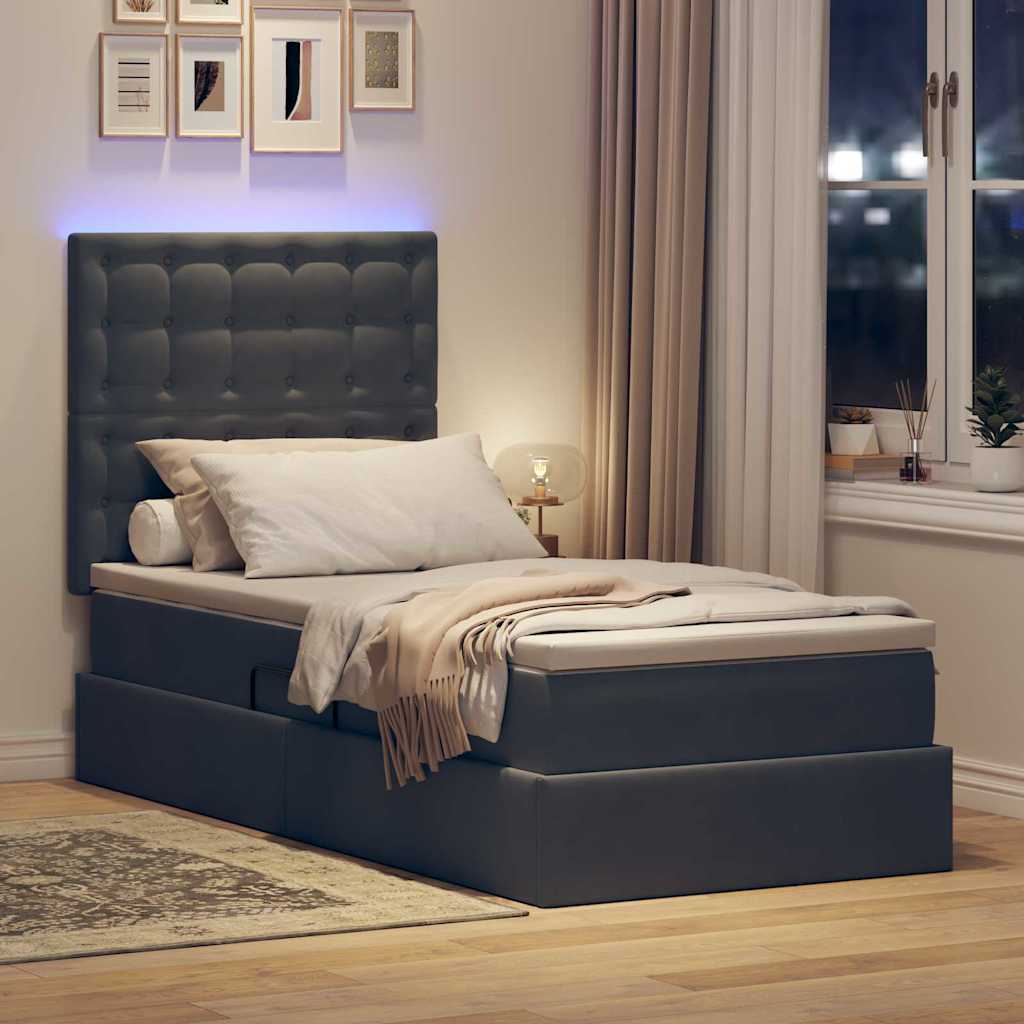 Krevet s prostorom za pohranu s LED-om Tamno siva 100 x 200 cm
