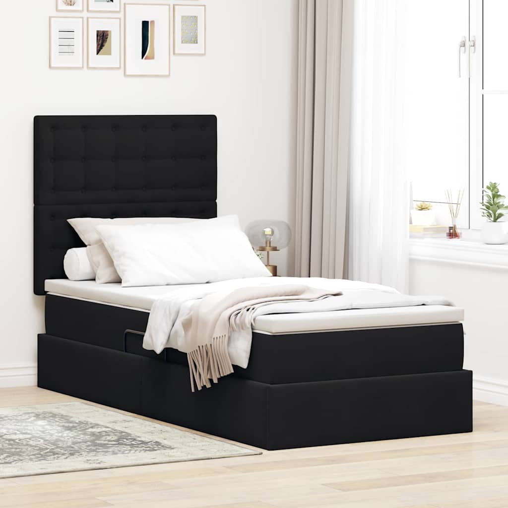 Krevet s prostorom za pohranu s LED-om Crna 100 x 200 cm Baršun