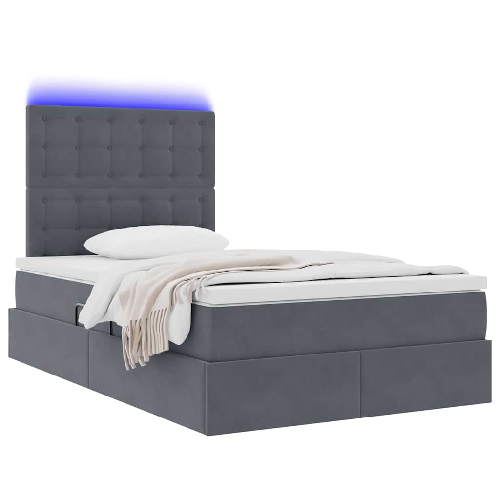 LED krevet za pohranu s madracem Tamnosiva 120 x 190 cm Baršun