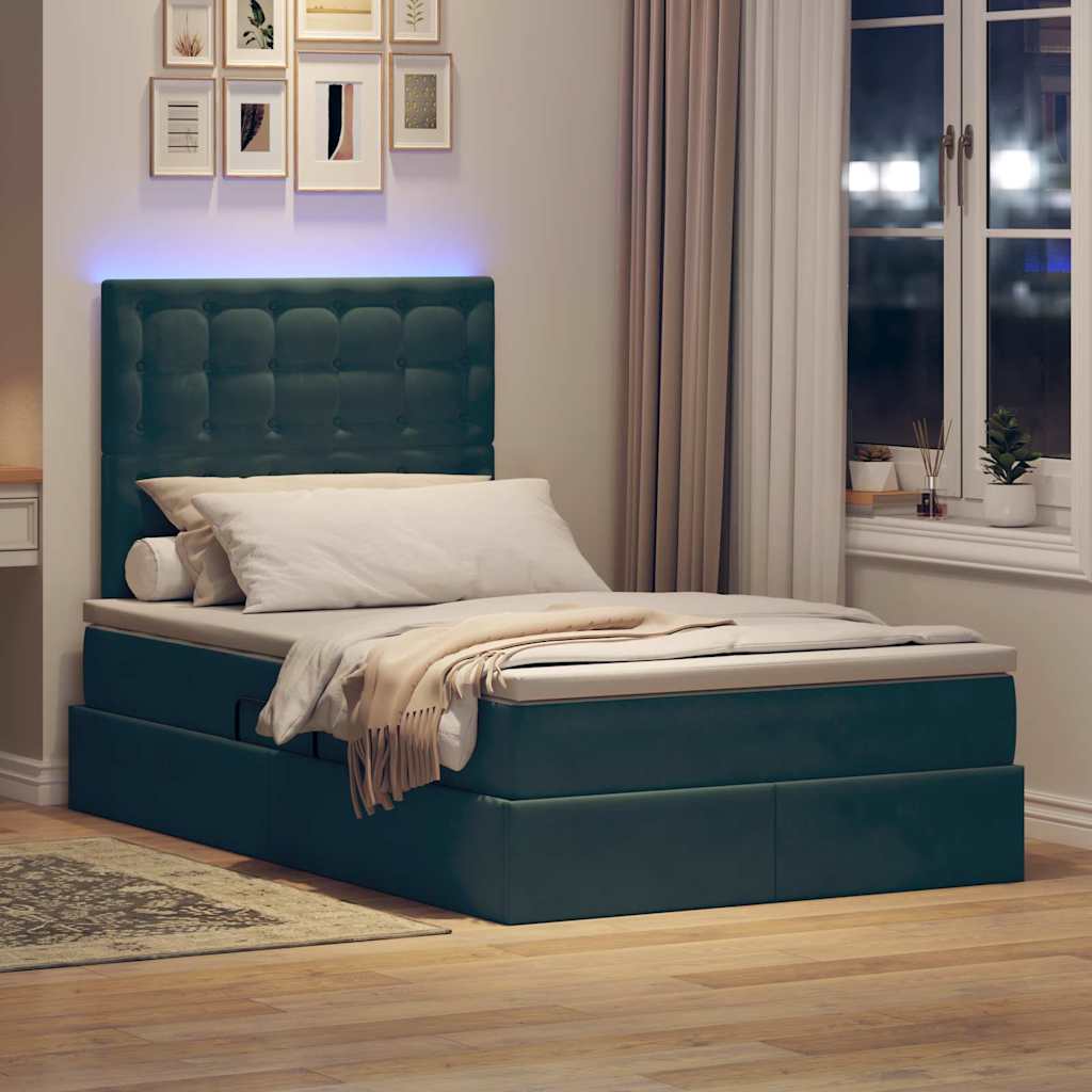 Krevet s prostorom za pohranu s LED-om Tamnozelena 120 x 200 cm