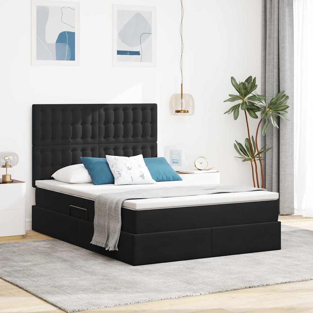 Krevet s prostorom za pohranu s LED-om Crna 140 x 190 cm Baršun