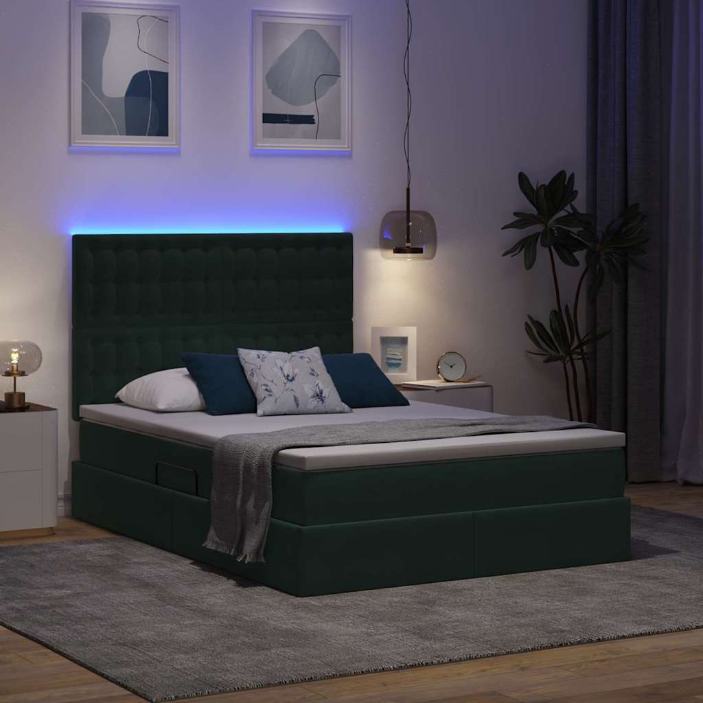 Krevet s prostorom za pohranu s LED-om Tamnozelena 140 x 190 cm