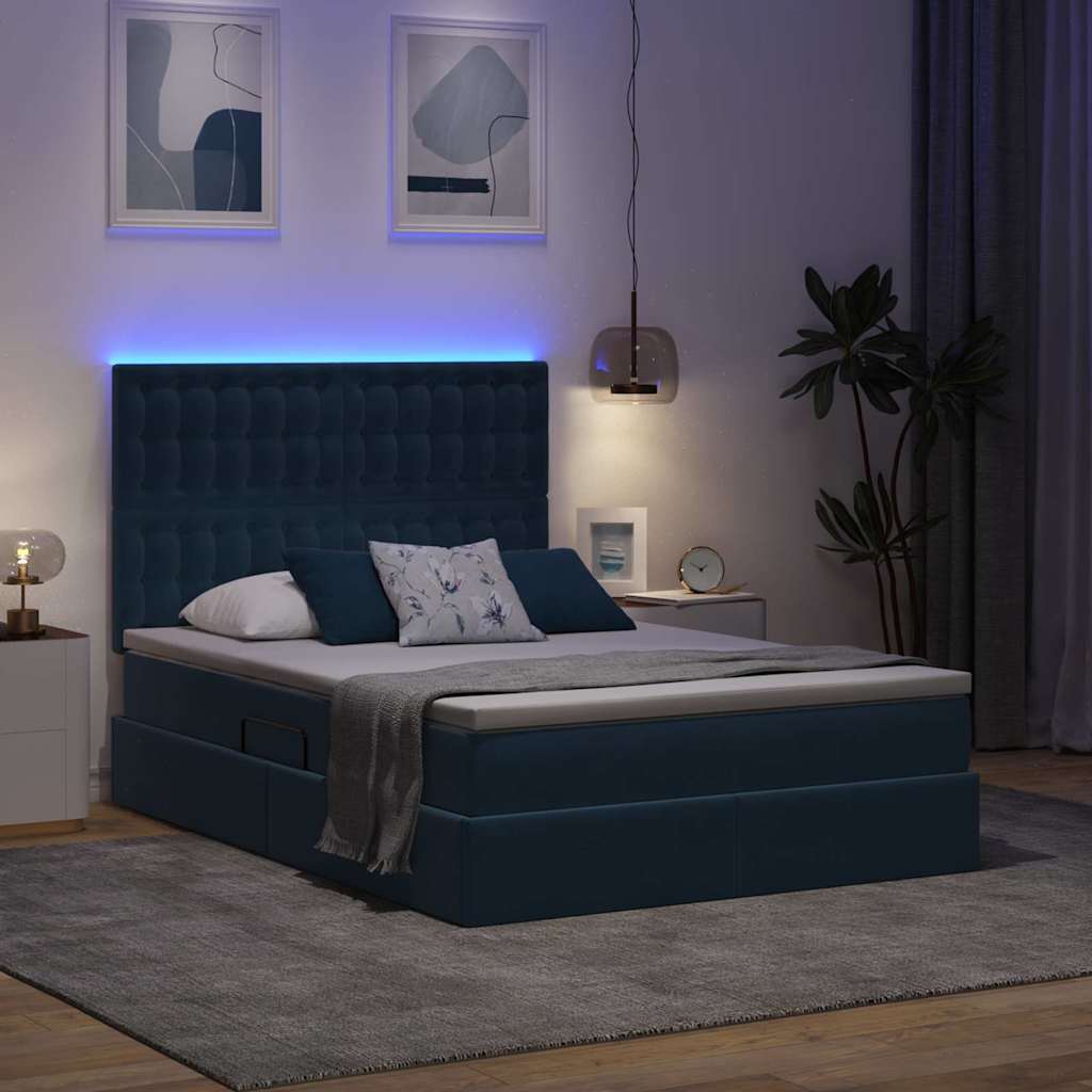 Krevet s prostorom za pohranu s LED-om Tamno plava 140 x 190 cm