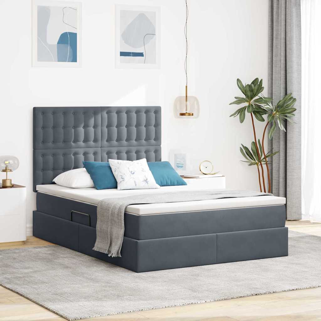 Krevet s prostorom za pohranu s LED-om Tamno siva 140 x 200 cm