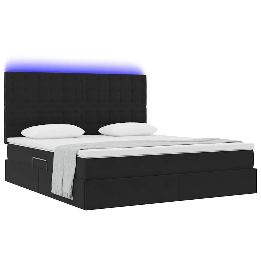 Krevet s prostorom za pohranu s LED-om Crna 160 x 200 cm Baršun