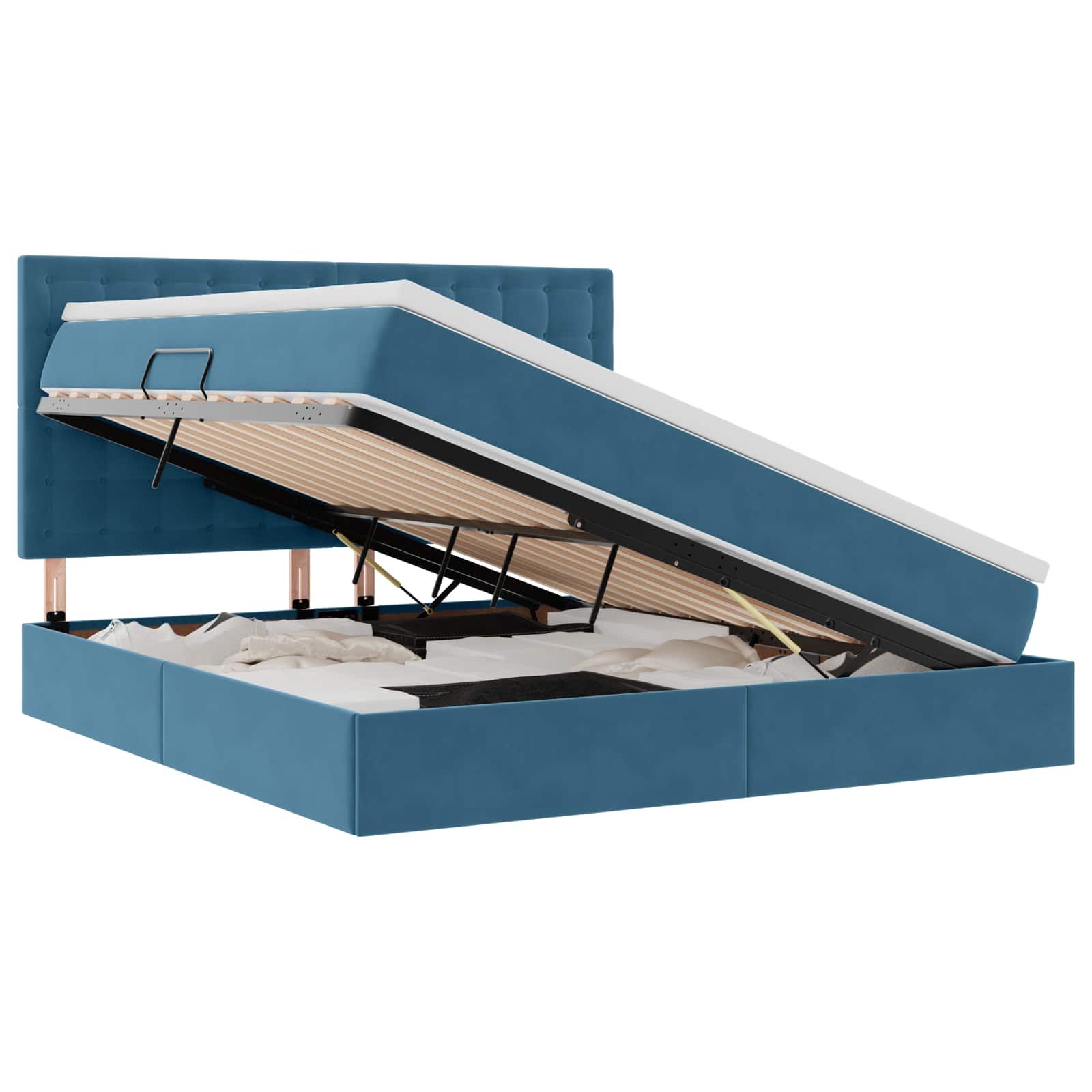 Krevet s prostorom za pohranu s LED-om Tamno plava 160 x 200 cm