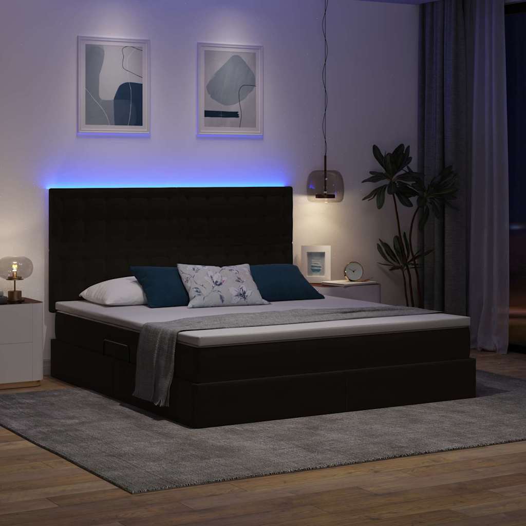 Krevet s prostorom za pohranu s LED-om Crna 180 x 200 cm Baršun