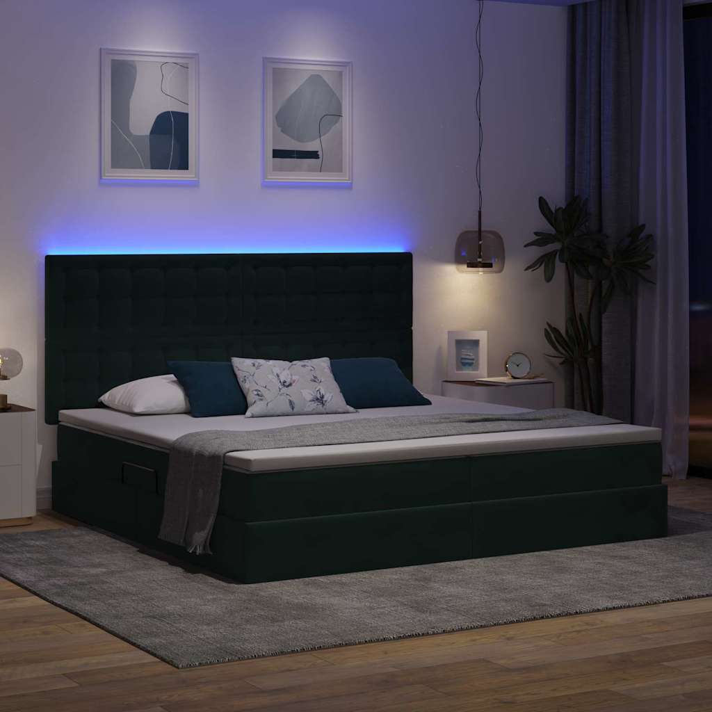 Krevet s prostorom za pohranu s LED-om Tamnozelena 200 x 200 cm