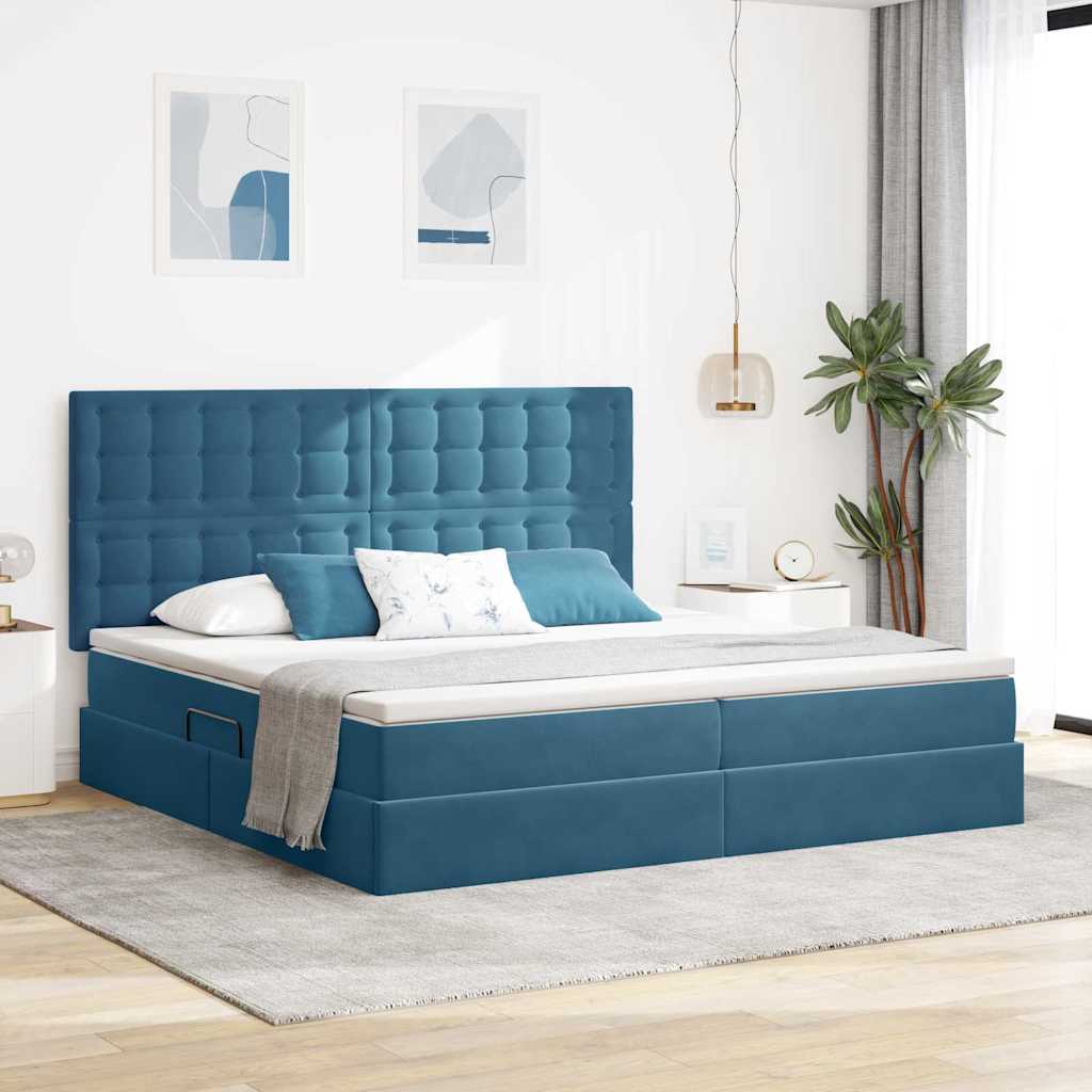 Krevet s prostorom za pohranu s LED-om Tamno plava 200 x 200 cm