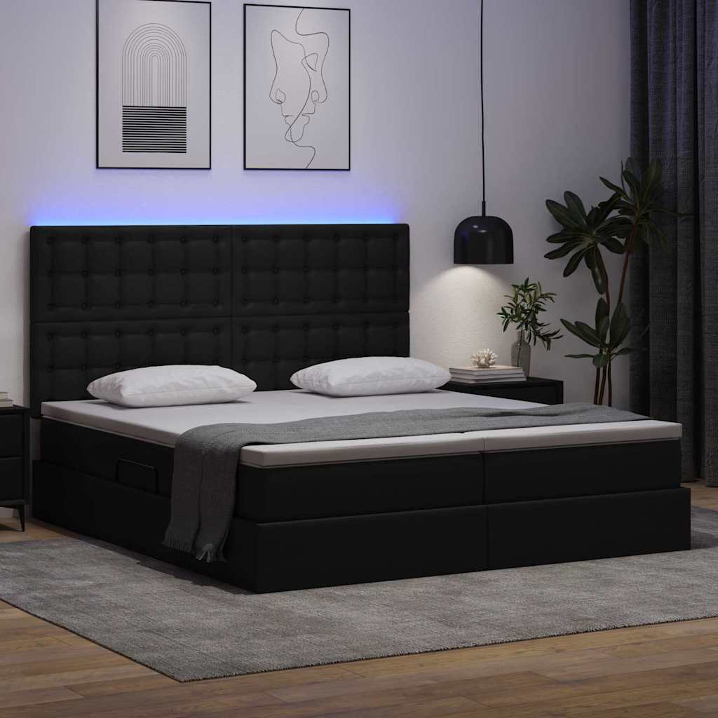 Krevet s prostorom za pohranu s LED-om Crna 200 x 200 cm