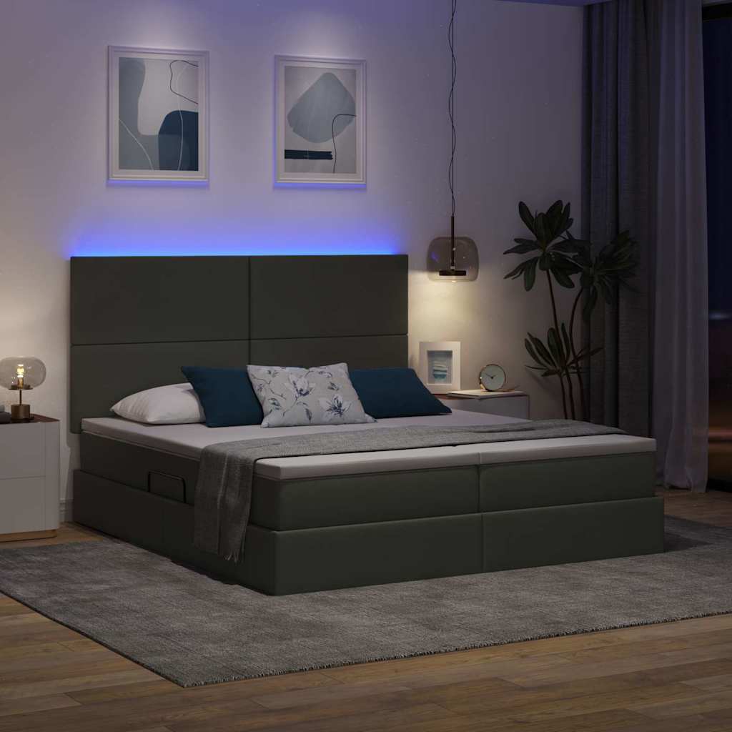 Krevet s LED trakama s pohranom Tamno siva 180 x 200 cm tkanina