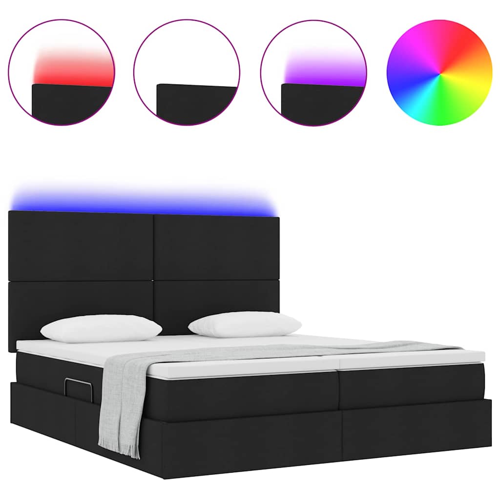 Krevet s LED trakama s uzglavljem Crna 180 x 200 cm tkanina