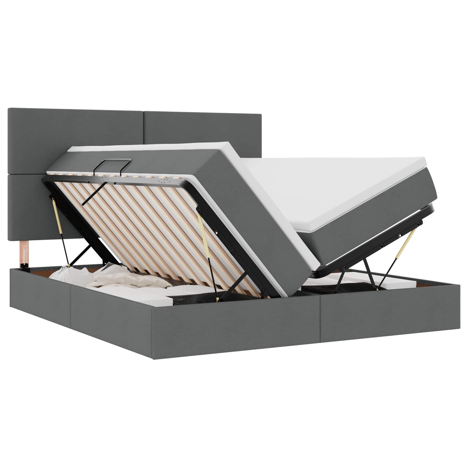 Krevet s LED trakama s pohranom Tamno siva 200 x 200 cm tkanina