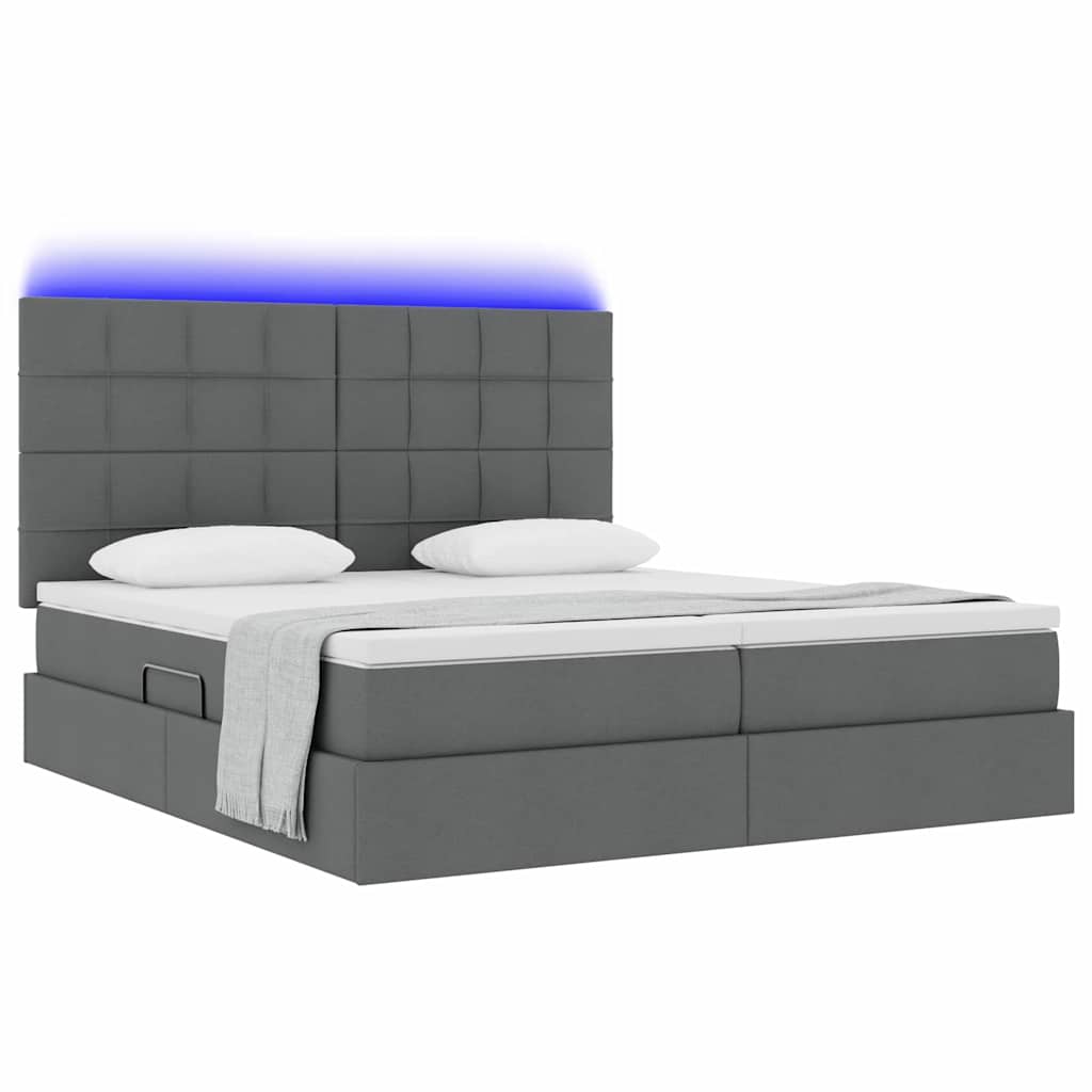 Krevet s LED trakama s pohranom Tamno siva 180 x 200 cm tkanina