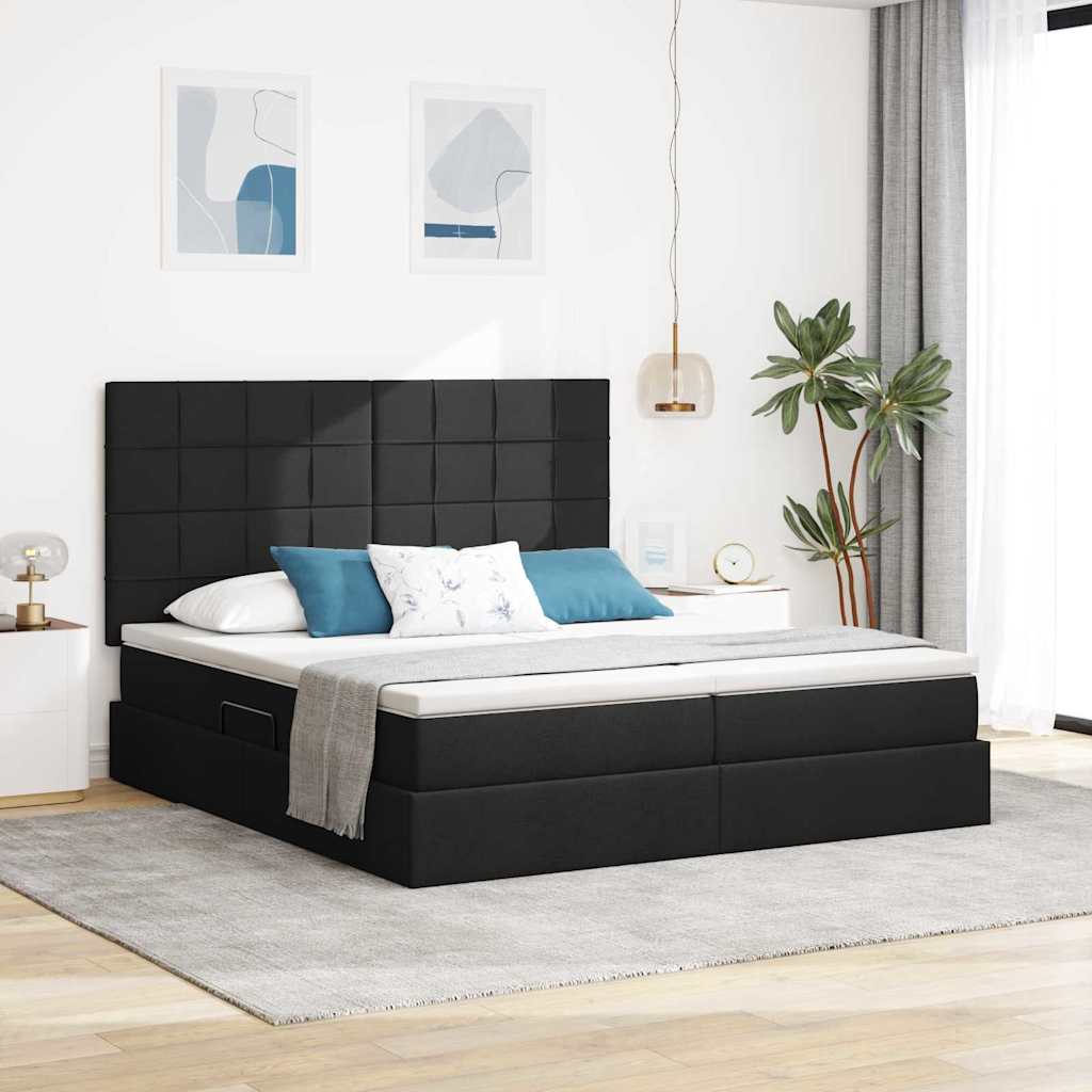 LED krevet za pohranu s madracem Crna 180 x 200 cm Tkanina