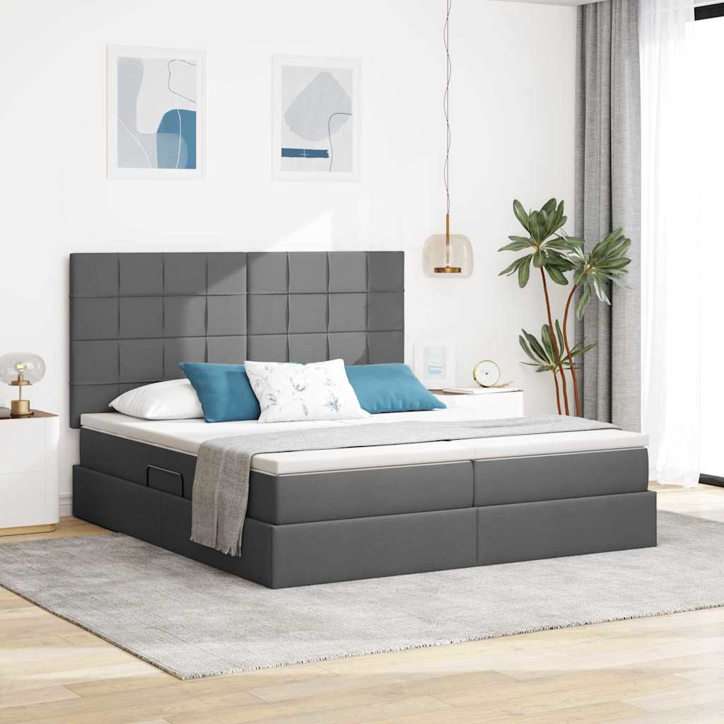 Krevet s LED trakama s pohranom Tamno siva 200 x 200 cm tkanina