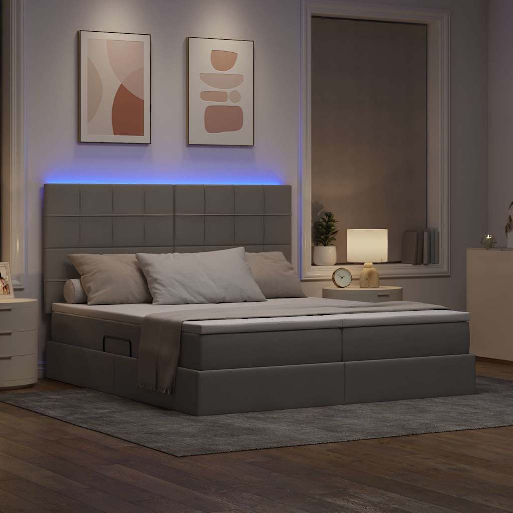 LED krevet za pohranu s madracem Sivosmeđa 200 x 200 cm Tkanina