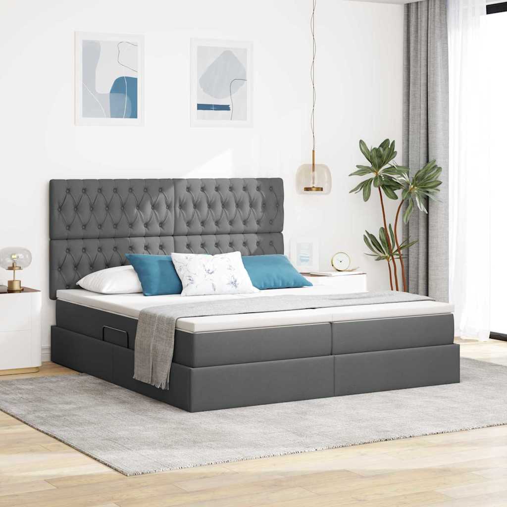 Krevet s LED trakama s pohranom Tamno siva 200 x 200 cm tkanina