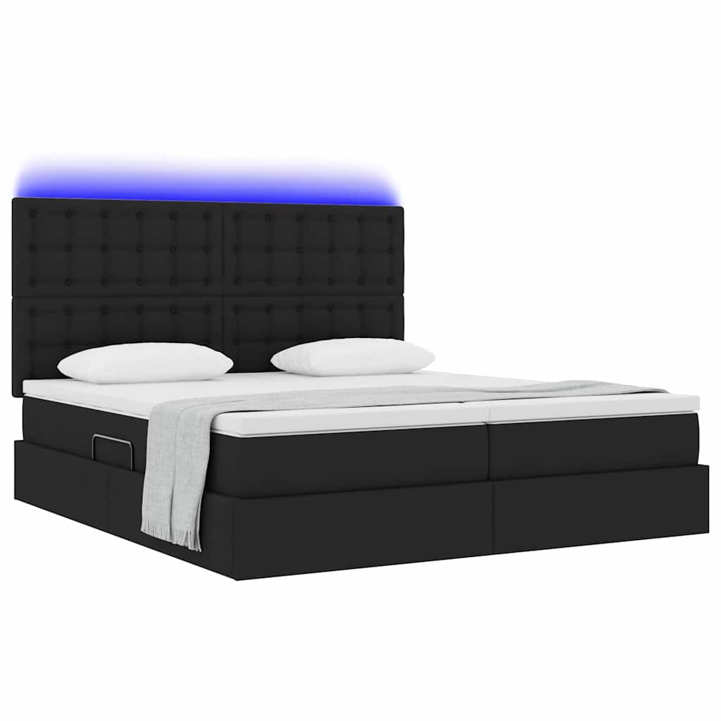 Krevet s LED trakama s uzglavljem Crna 180 x 200 cm tkanina
