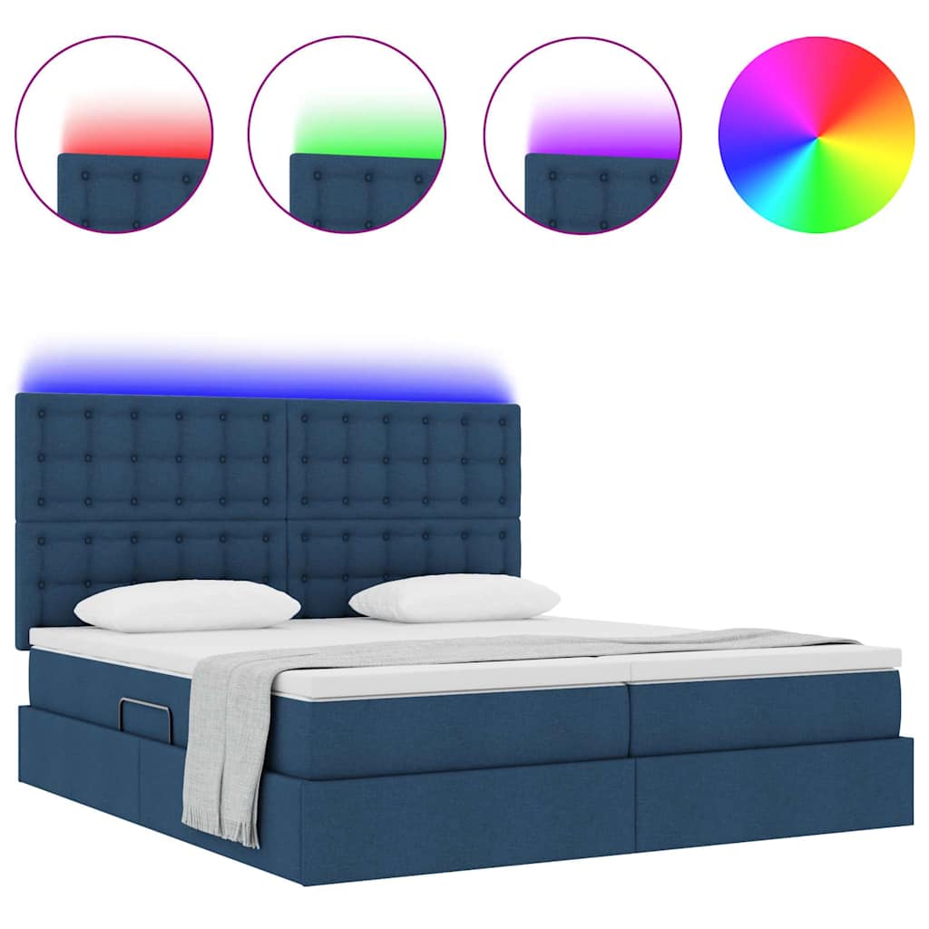 Krevet S LED lampica s uzglavljem Plava 180 x 200 cm tkanina
