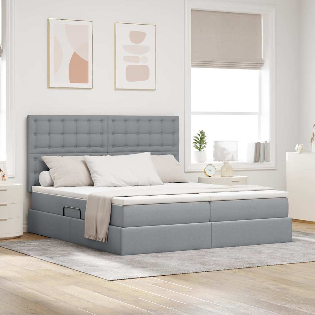 Krevet S LED lampica Svijetlo siva 200 x 200 cm tkanina