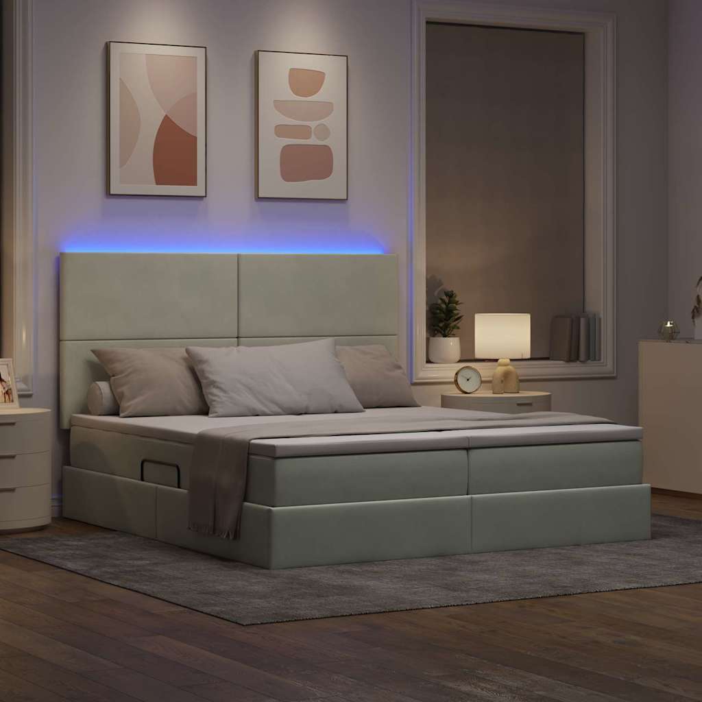 Krevet s LED trakama Svijetlo siva 200 x 200 cm Baršun