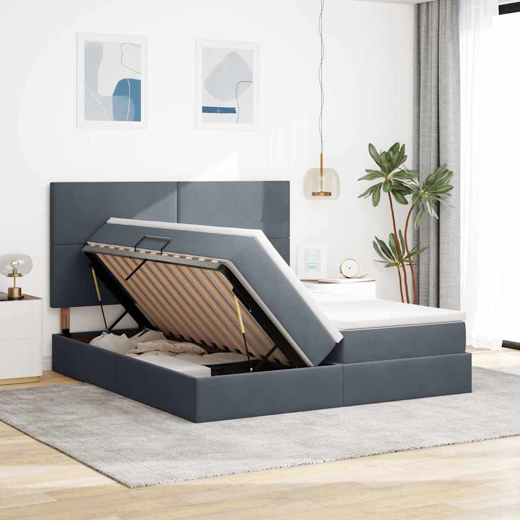 Krevet s LED trakama s pohranom Tamno siva 200 x 200 cm Baršun
