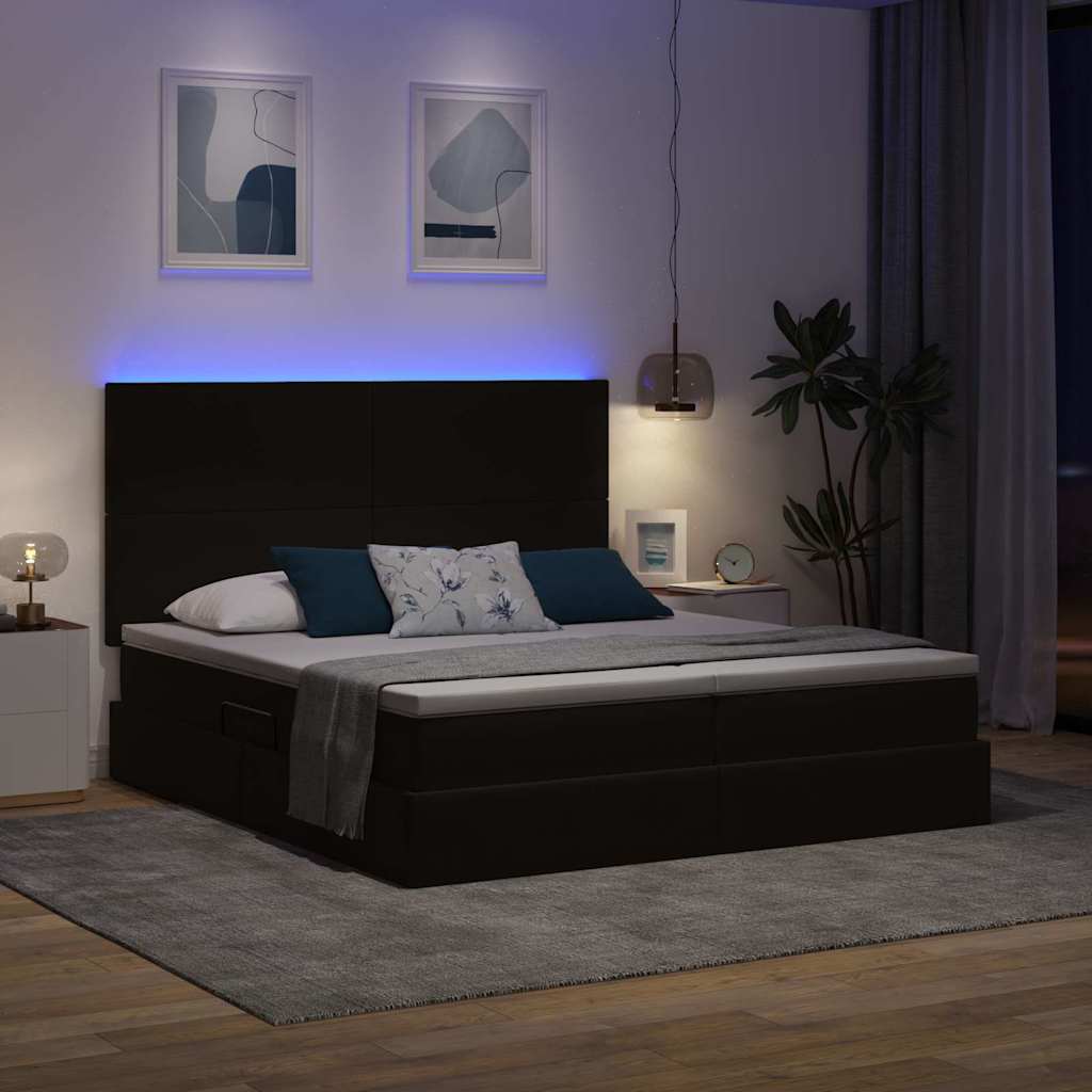 LED krevet za pohranu s madracem Crna 200 x 200 cm Baršun