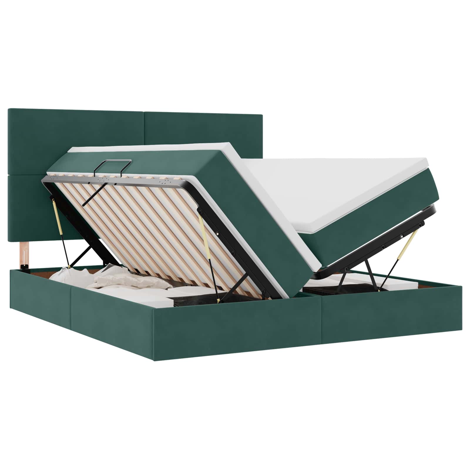 Krevet s LED trakama s pohranom Tamnozelena 200 x 200 cm Baršun