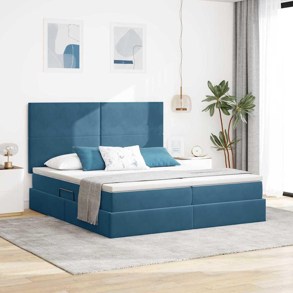 LED krevet za pohranu s madracem Tamno plava 200 x 200 cm