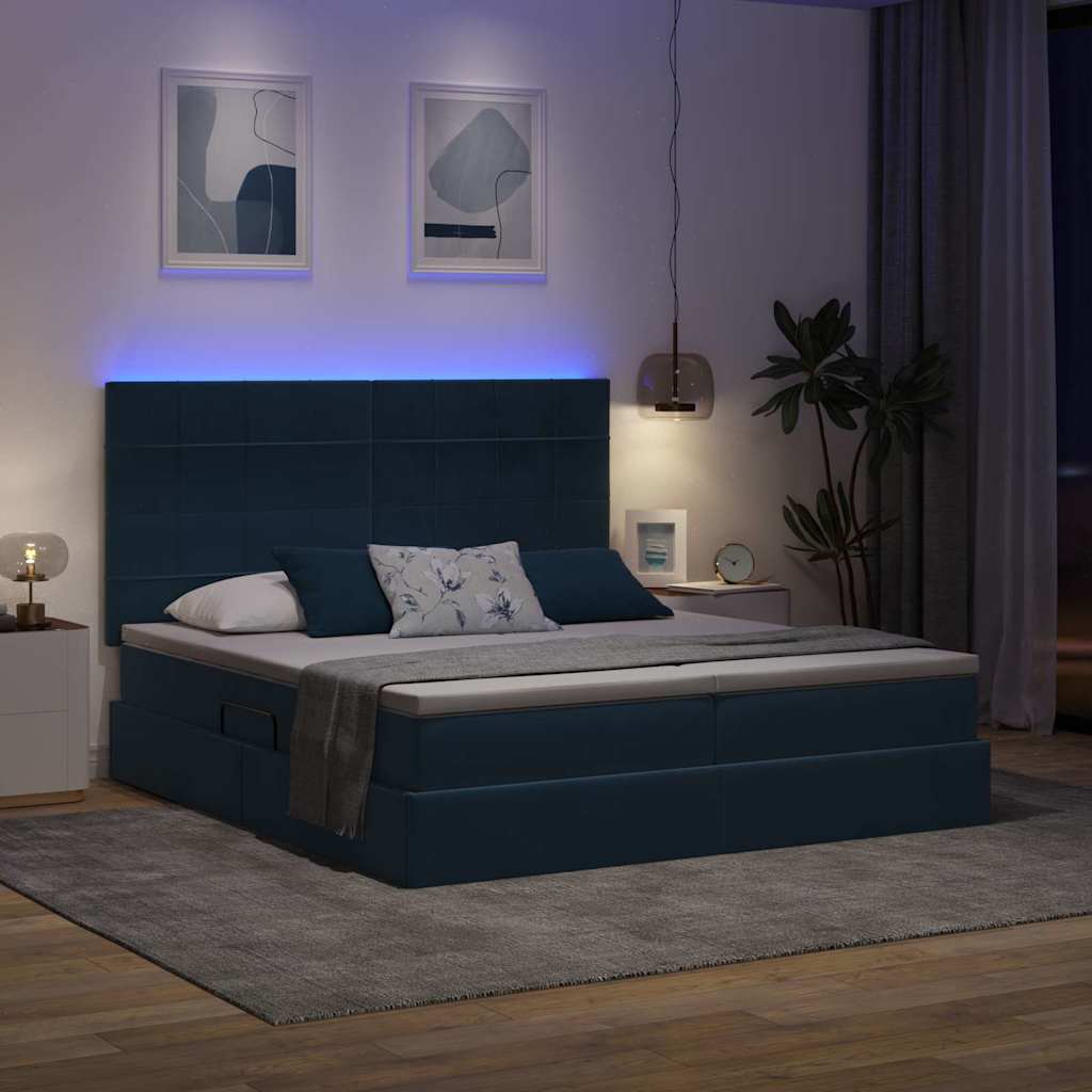 Krevet s LED trakama s pohranom Tamno plava 180 x 200 cm Baršun
