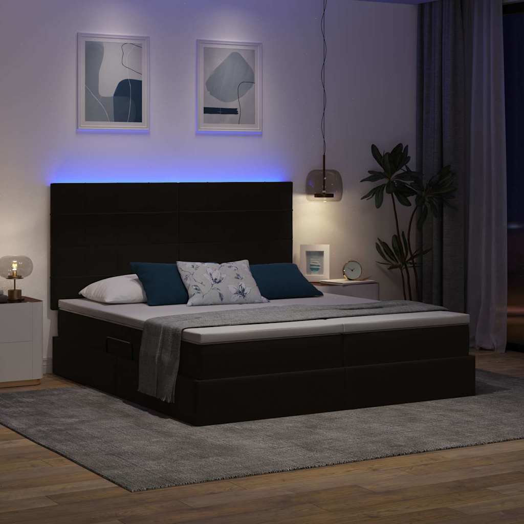 LED krevet za pohranu s madracem Crna 200 x 200 cm Baršun