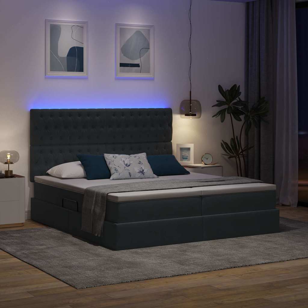 Krevet s LED trakama s pohranom Tamno siva 200 x 200 cm Baršun