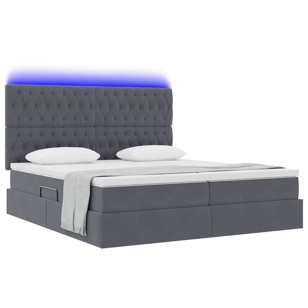 Krevet s LED trakama s pohranom Tamno siva 200 x 200 cm Baršun