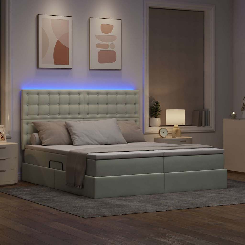 Krevet s LED trakama Svijetlo siva 200 x 200 cm Baršun