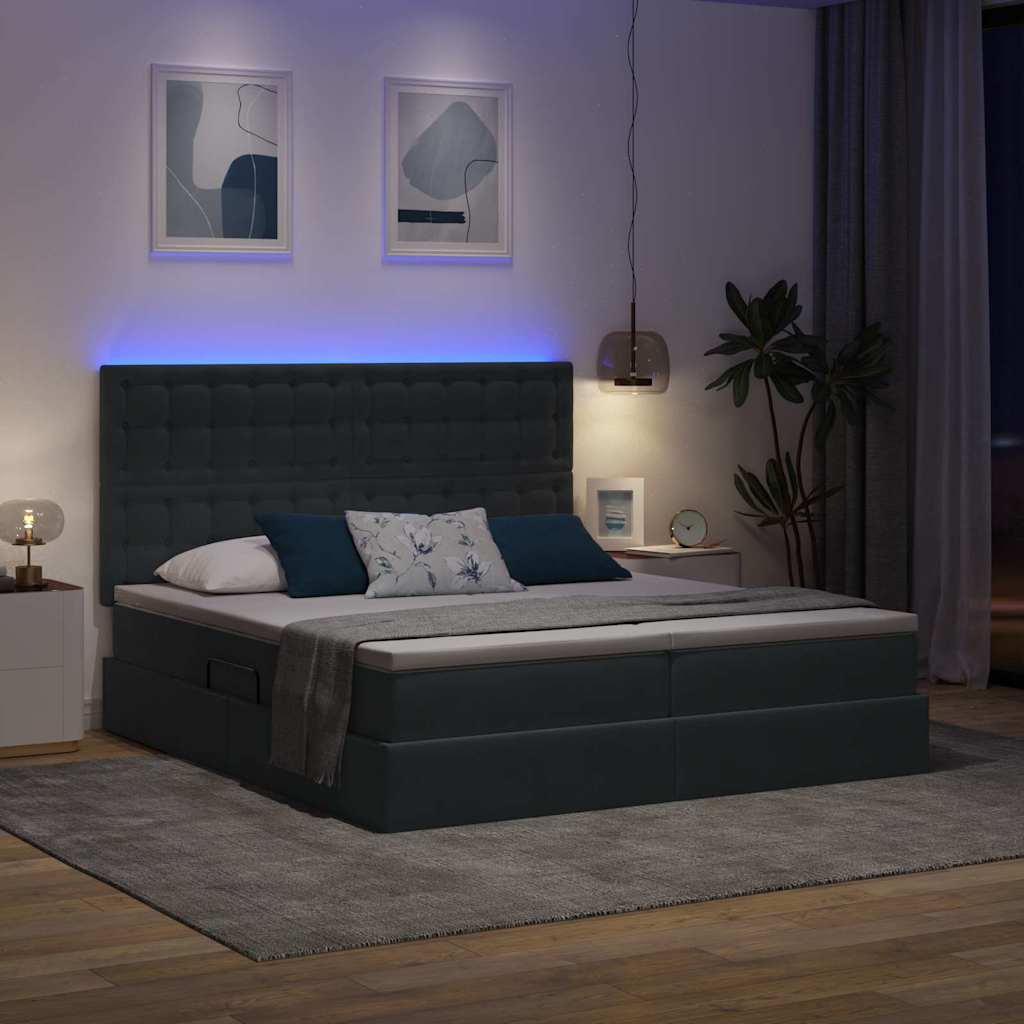 Krevet s LED trakama s pohranom Tamno siva 200 x 200 cm Baršun