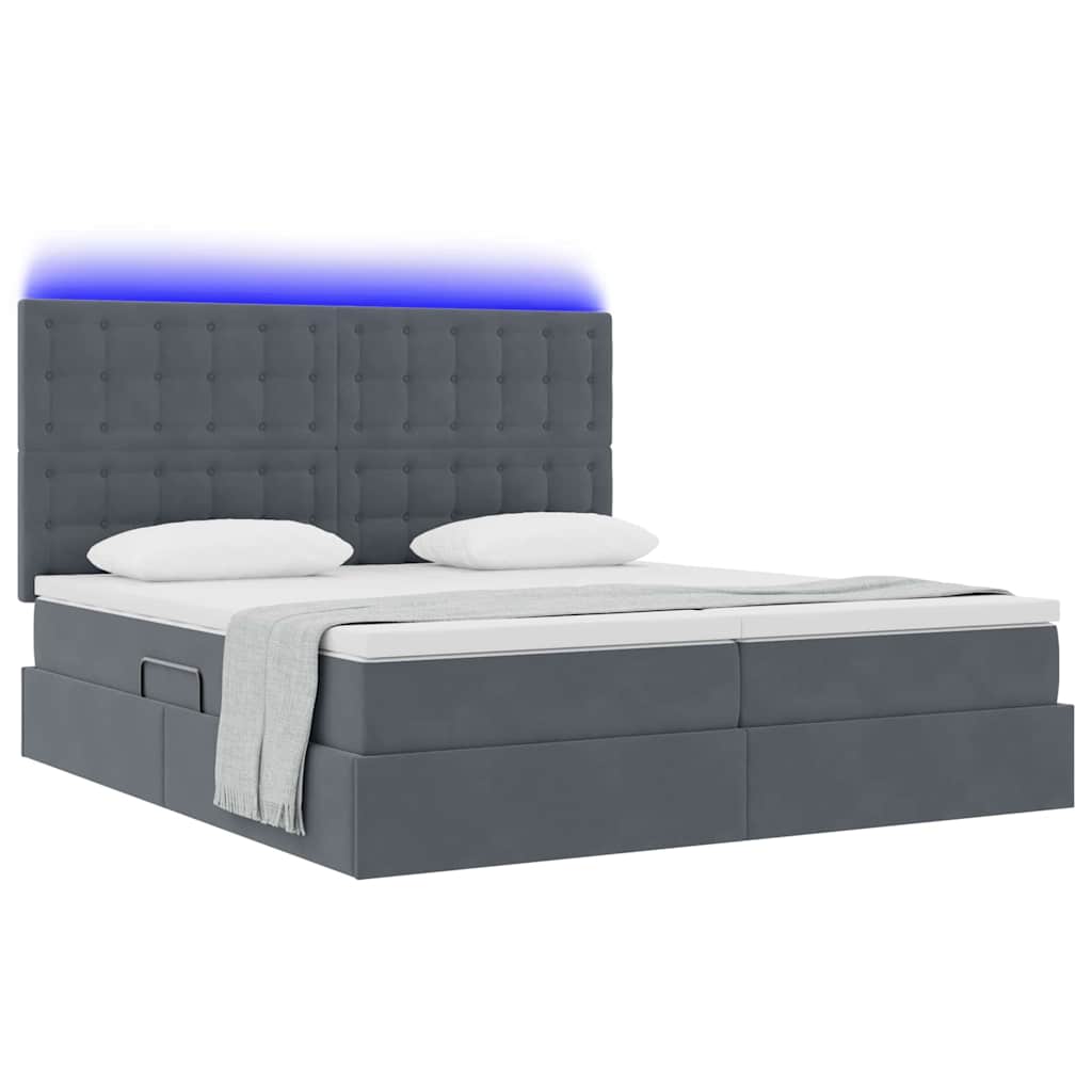 Krevet s LED trakama s pohranom Tamno siva 200 x 200 cm Baršun