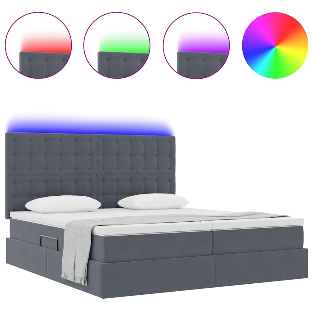 Krevet s LED trakama s pohranom Tamno siva 200 x 200 cm Baršun