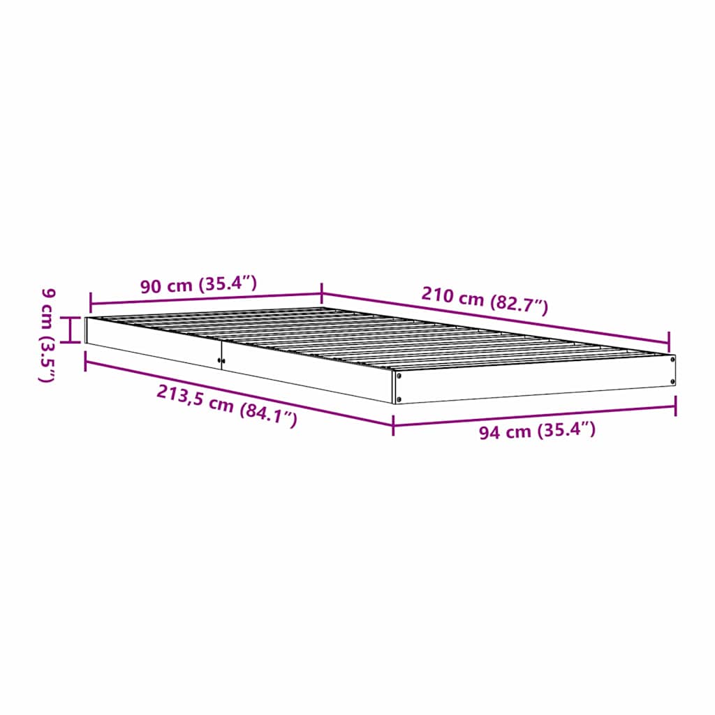Krevet s daskama Prirodna 90 x 210 cm Čvrsto borovo drvo