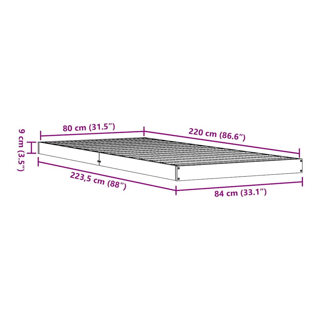 Krevet s daskama Bijelo 80 x 220 cm Čvrsto borovo drvo
