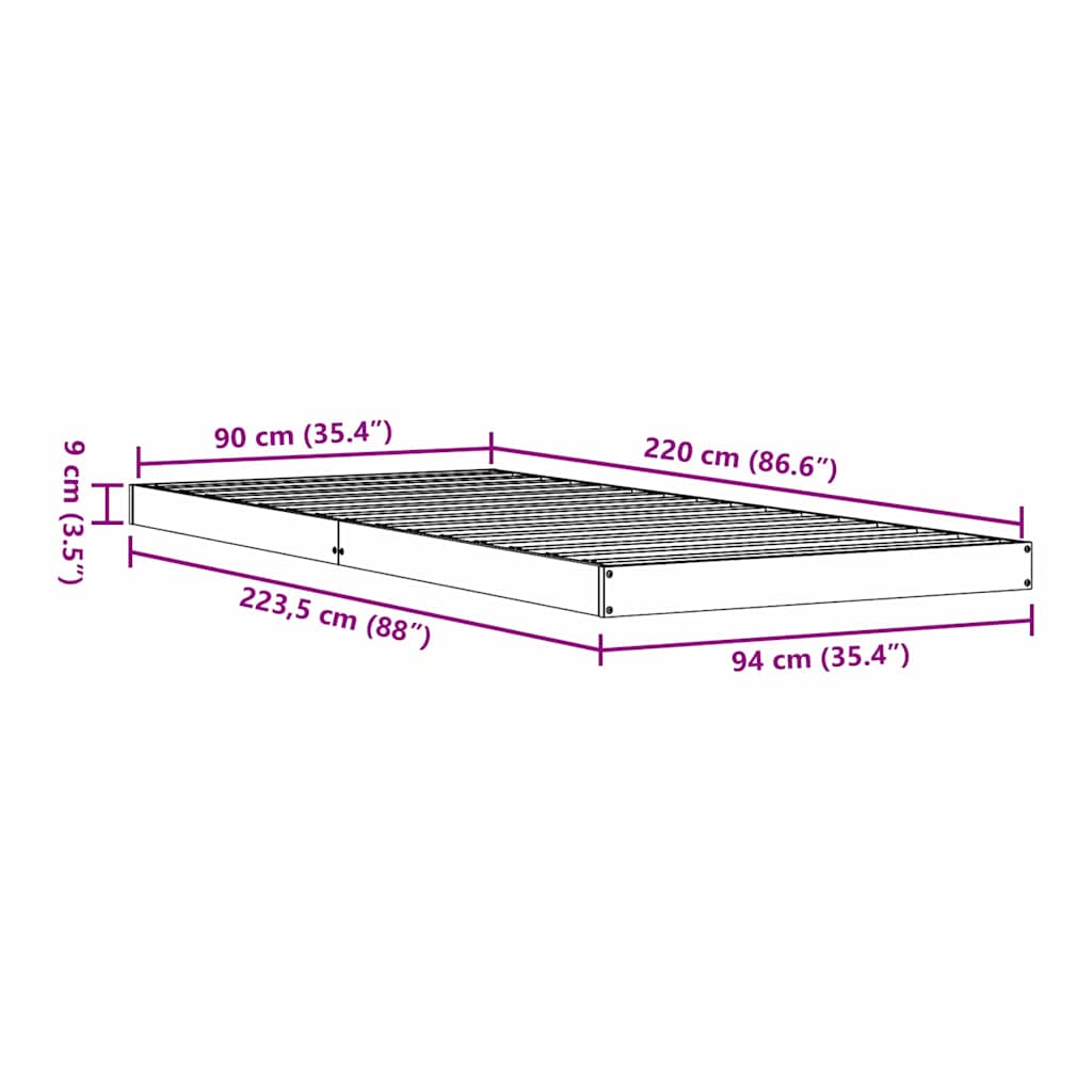 Krevet s daskama Prirodna 90 x 220 cm Čvrsto borovo drvo