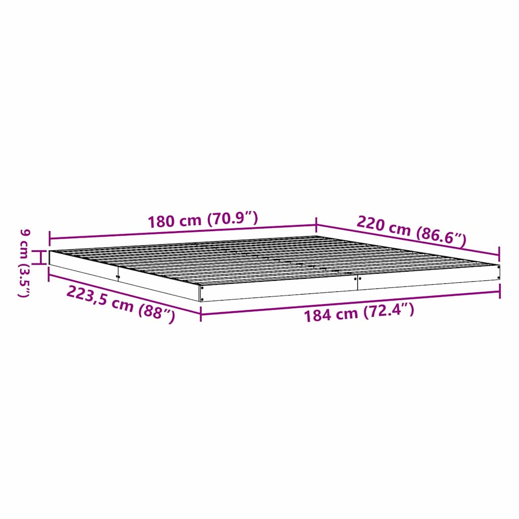 Krevet s daskama Prirodna 180 x 220 cm Čvrsto borovo drvo