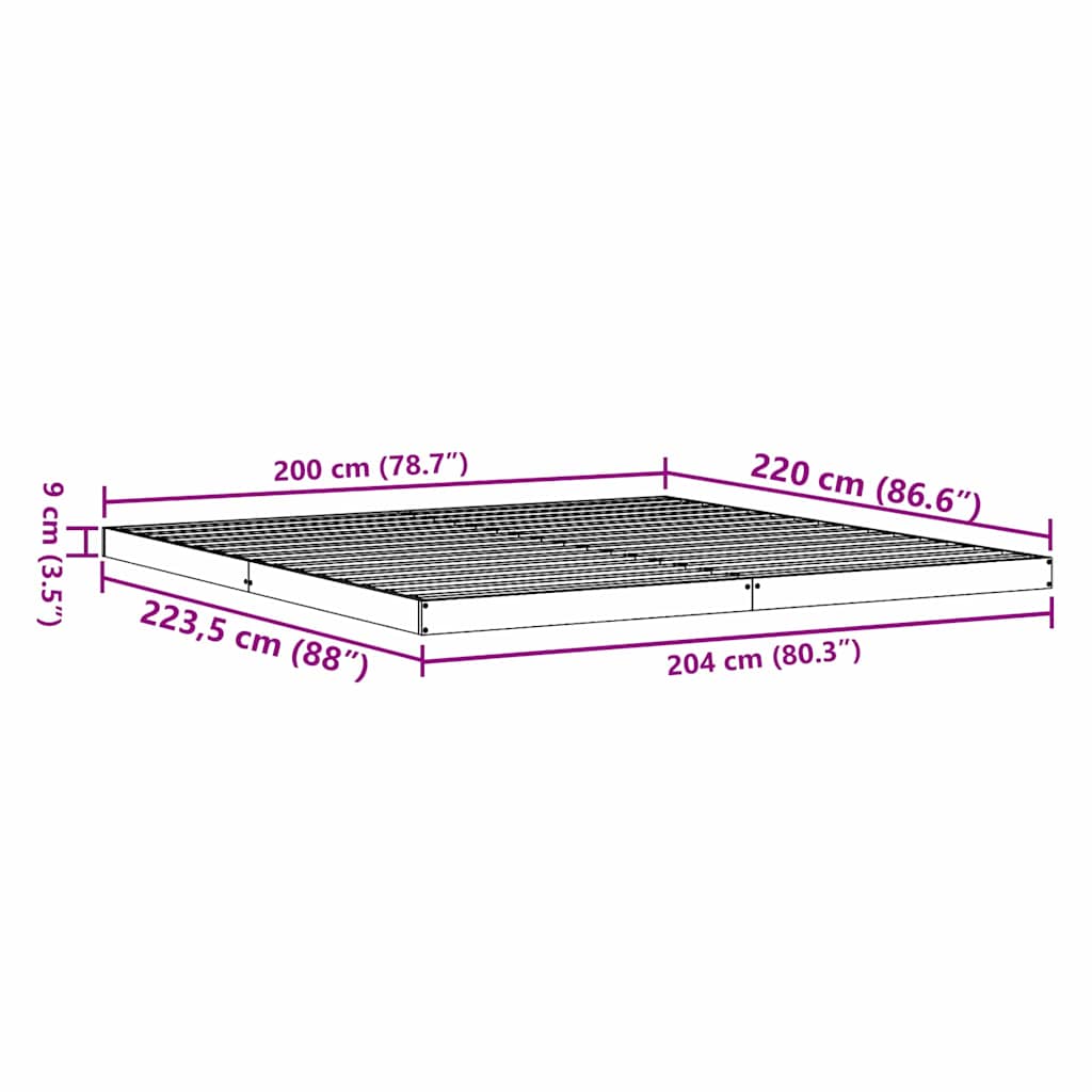 Krevet s daskama Prirodna 200 x 220 cm Čvrsto borovo drvo